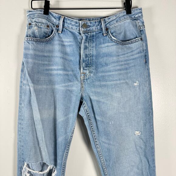 Grlfrnd Kiara Tomboy Jeans Light Wash Blue Tripped Up Distressed Ripped Size 30 - Picture 3 of 13